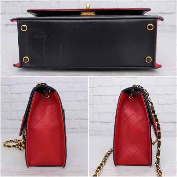 Chanel Trapezoid Flap Bag Two Tone Lambskin Leather Shoulder Crossbody Bag A4695 - Picture 12 of 13